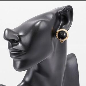 CHRISTIAN DIOR Clip On Earrings Black Gold Rhinestone Button